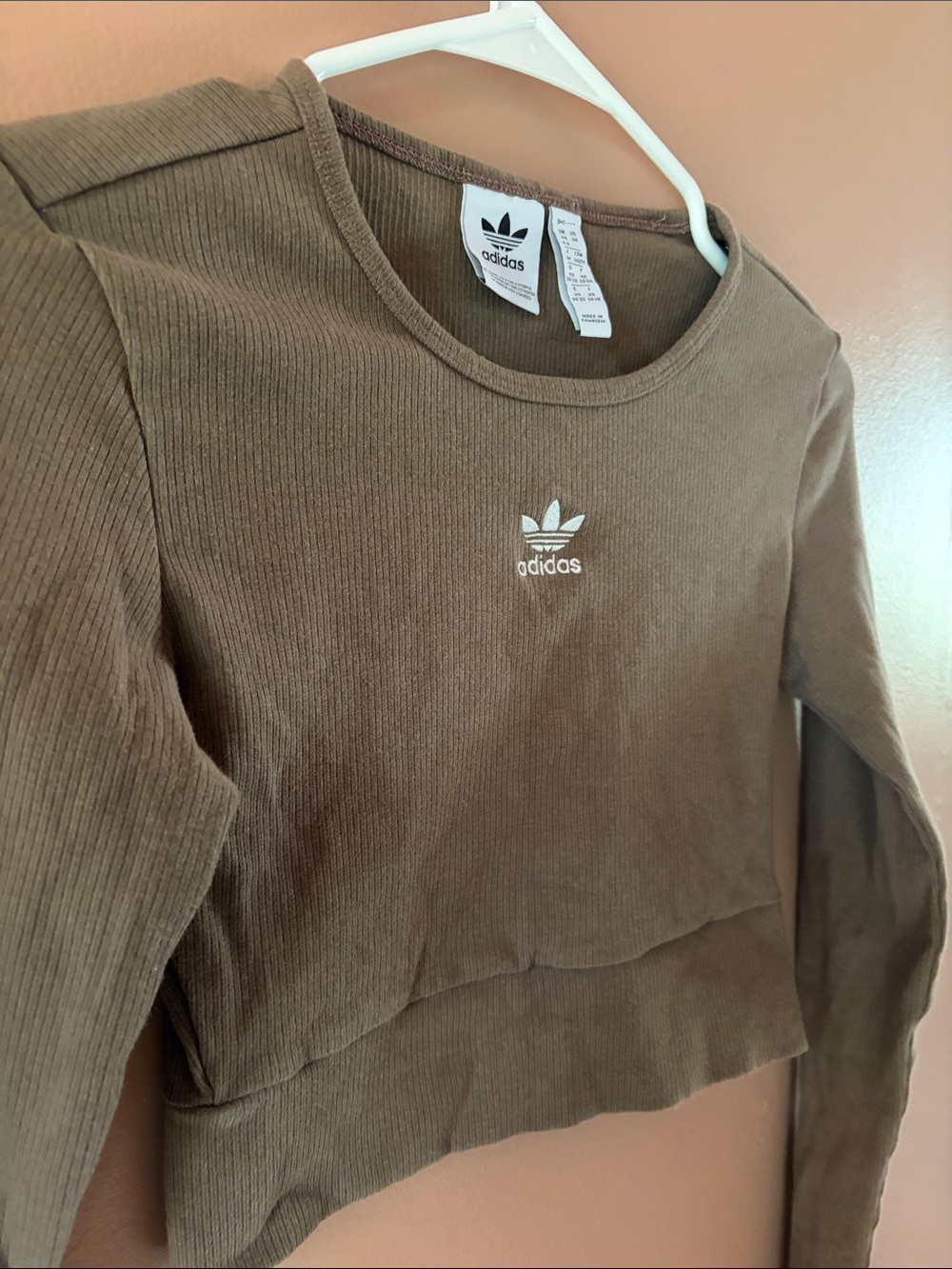 adidas Women's Chocolate Brown Cropped Long Sleeve Top - Picture 2 of 4